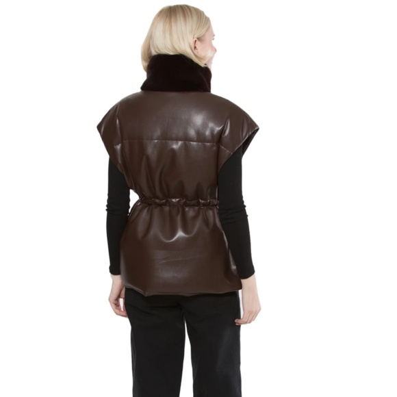 FAUX FUR Leather  PUFFER VEST! NEVER WORN! BEAUTIFUL COLOR - Picture 5 of 8